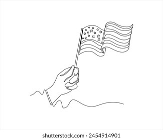 Un dibujo de línea continua 4 de julio Feliz Día de la Independencia Concepto de dibujo de línea única ilustración gráfica de Vector dibujo de línea única del Día de la Independencia Americana con Estados Unidos