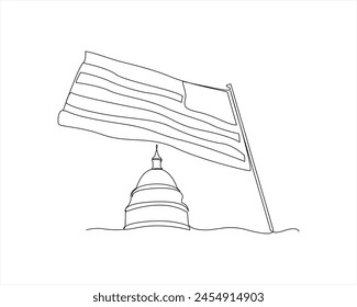 One Continuous line drawing 4th of July Happy Independence Day concept Single line drawing design vector graphic illustration single line drawing of American Independence Day with United States