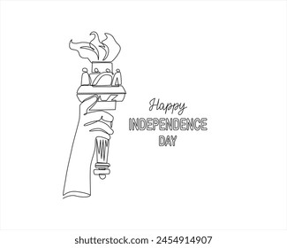 One Continuous line drawing 4th of July Happy Independence Day concept Single line drawing design vector graphic illustration single line drawing of American Independence Day with United States