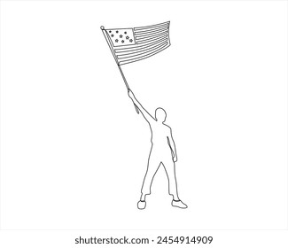 One Continuous line drawing 4th of July Happy Independence Day concept Single line drawing design vector graphic illustration single line drawing of American Independence Day with United States
