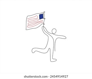 One Continuous line drawing 4th of July Happy Independence Day concept Single line drawing design vector graphic illustration single line drawing of American Independence Day with United States