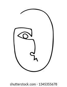 One continuous line drawing. Abstract linear silhouette of human face. Modern avant- garde poster. Trendy minimalistic face.
