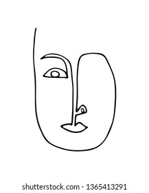  One continuous line drawing. Abstract linear silhouette of human face. Modern avant- garde poster. Trendy minimalistic face.