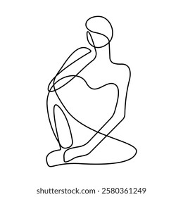 One Continuous Line Drawing of Abstract Woman Silhouette. Abstract Drawing of Female Figure in Simple Linear Style. Woman in Editable Stroke. Contour Vector Illustration. Not AI