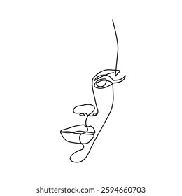 One Continuous Line Drawing of Abstract Female Face. Woman Portrait Minimalistic Linear Style for Home Modern Decoration. Female Outline Editable Stroke Vector Illustration. Not AI