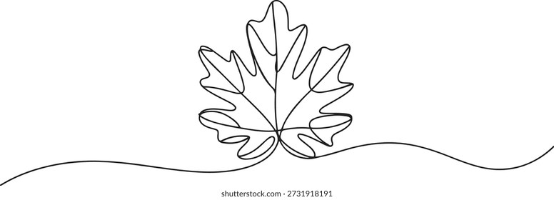 Una línea continua que dibuja la hoja de arce trópica abstracta del resorte. Concepto ecológico natural botánica mínima. Decoración casera de la pared, cartel, bolso, impresión de la tela. dibujo del icono de una línea
