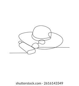 One continuous line drawing of Accessories at the beach vector design illustration. Summer holiday themes design in simple linear continuous style vector concept. Suitable for education design purpose