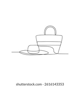 One continuous line drawing of Accessories at the beach vector design illustration. Summer holiday themes design in simple linear continuous style vector concept. Suitable for education design purpose