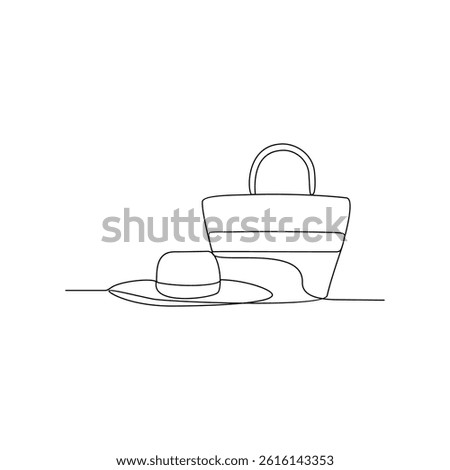One continuous line drawing of Accessories at the beach vector design illustration. Summer holiday themes design in simple linear continuous style vector concept. Suitable for education design purpose