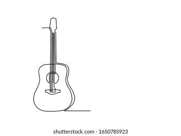 One continuous line drawing of acoustic guitar illustration.