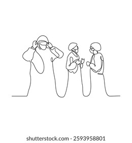 One continuous line drawing of activity in the hospital vector illustration.  Health design concept vector with simple linear style. Doctor prepare for surgery plan vector design illustration concept.
