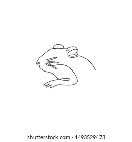 One continuous line drawing of adorable hamster head for logo identity. Rat family animal mascot concept for hamster farm icon. Modern single line draw design vector illustration
