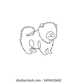 One continuous line drawing of adorable pomeranian dog for company logo identity. Purebred dog mascot concept for pedigree friendly pet icon. Modern single line draw design graphic vector illustration
