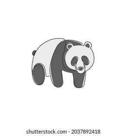 One continuous line drawing of adorable panda for company logo identity. Business icon concept from cute mammal animal shape. Trendy single line draw vector graphic design illustration