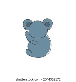 One continuous line drawing of adorable koala on tree for national zoo logo identity. Little bear from Australia mascot concept for conservation park icon. Single line draw design vector illustration