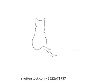 Um desenho de linha contínua de gato bonito estético. linha única de conceito de animal de estimação bonito. ilustração de traço editável