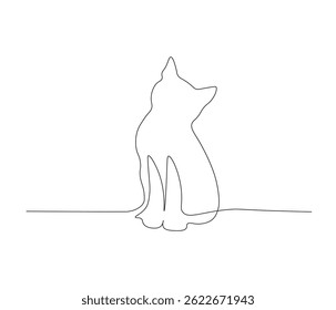 One continuous line drawing of aesthethic cute cat. single line of cute pet concept. editable stroke illustration