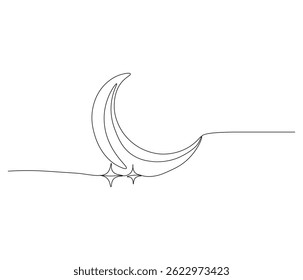 One Continuous Line drawing of aesthethic crescent moon. single line illustration of crescent moon. Editable Outline
