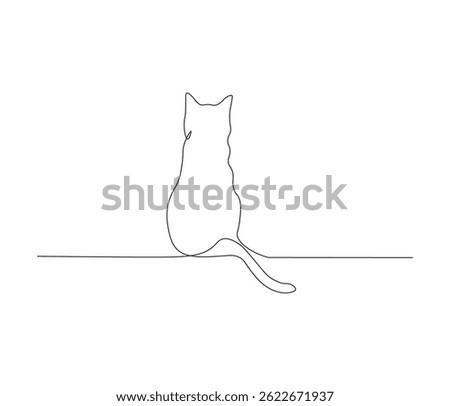 One continuous line drawing of aesthethic cute cat. single line of cute pet concept. editable stroke illustration