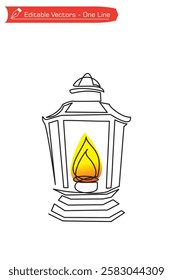 One continuous line drawing of aesthetic glass lantern. Vector illustration of a picture of a lit antique lantern celebrating Ramadan Kareem.