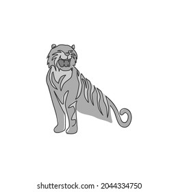 One continuous line drawing of African tiger for company logo identity. Strong feline mammal animal mascot concept for national safari zoo. Trendy single line draw design vector graphic illustration