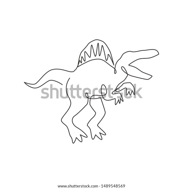 One Continuous Line Drawing Aggressive Dinosaurs Stock Vector Royalty Free 1489548569