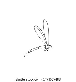 One Continuous Line Drawing Of Agile Fliers Dragonfly For Logo Identity. Anisoptera Animal Mascot Concept For Insect Lover Club Icon. Modern Single Line Draw Design Vector Illustration