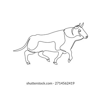 Um desenho de linha contínua de touro agradável. desenho de esboço de touro selvagem ilustração. 