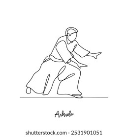 One continuous line drawing of Aikido sports vector illustration. Traditional sports design in simple linear continuous style vector concept. Sports theme design for your asset design illustration.