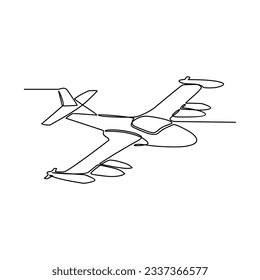 Un plano de línea continua del avión como vehículo aéreo y transporte con fondo blanco.Diseño de transporte aéreo en un estilo lineal simple.Concepto de diseño de vehículos sin colorear ilustración vectorial