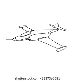 One continuous line drawing of airplane as air vehicle and transportation with white background.Air transportation design in simple linear style.Non coloring vehicle design concept vector illustration
