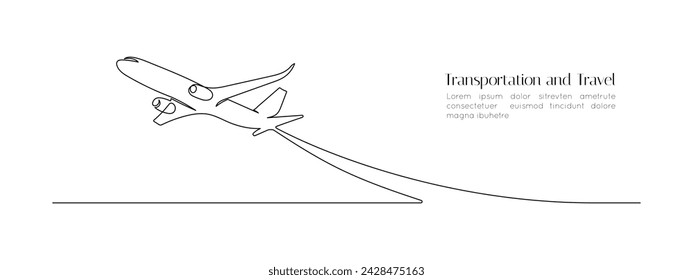 Un plano de línea continuo de la trayectoria del avión. Concepto de negocios de viajes por el mundo y aerolínea de vuelos internacionales en estilo lineal simple. Viaje en avión en Trazo editable. Doodle ilustración vectorial