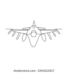 Una línea continua de dibujo de la Ilustración vectorial de vehículos del ejército del avión. Diseño de transporte aéreo militar en concepto de estilo lineal simple. Ilustración vectorial de concepto de diseño de vehículo no coloreado