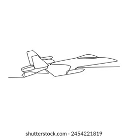 One continuous line drawing of airplane army vehicle vector illustration. Military Air transportation design in simple linear style concept. Non coloring vehicle design concept vector illustration