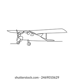 One continuous line drawing of airplane as air vehicle and transportation Vector illustration. Air transportation design in simple linear vector style. Non coloring vehicle design concept illustration