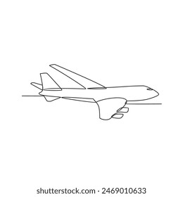 One continuous line drawing of airplane as air vehicle and transportation Vector illustration. Air transportation design in simple linear vector style. Non coloring vehicle design concept illustration