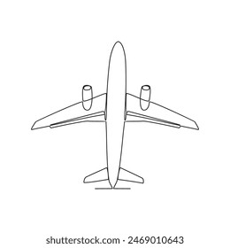 Una línea continua de dibujo de avión como vehículo aéreo y Ilustración vectorial de transporte. Diseño de transporte aéreo en estilo de Vector lineal simple. Ilustración de concepto de diseño de vehículo no coloreado