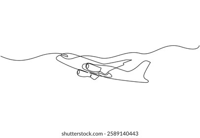 One continuous line drawing of Airplane path. Business Concept of world travel and international flight, Single one line drawing airplane. Continuous line draw design graphic vector illustration.