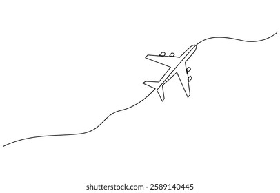 One continuous line drawing of Airplane path. Business Concept of world travel and international flight, Single one line drawing airplane. Continuous line draw design graphic vector illustration.