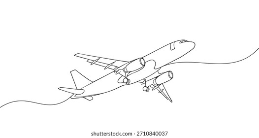 One continuous line drawing of Airplane path. Business Concept of world travel and international flight airline in simple linear style. Air plane trip in Editable stroke. Contour 