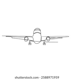 One continuous line drawing of in Airport activity with simple linear style vector illustration. Airplane drawing with Minimalist black linear design isolated concept vector design illustration.