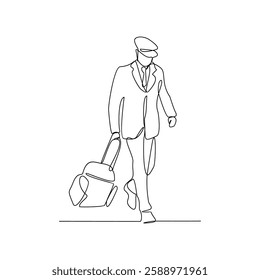 One continuous line drawing of in Airport activity with simple linear style vector illustration. Pilot drawing with Minimalist black linear design isolated concept vector design illustration.