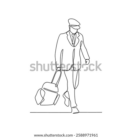 One continuous line drawing of in Airport activity with simple linear style vector illustration. Pilot drawing with Minimalist black linear design isolated concept vector design illustration.