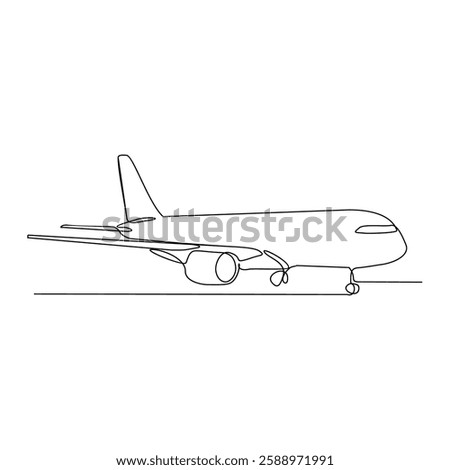 One continuous line drawing of in Airport activity with simple linear style vector illustration. Airplane drawing with Minimalist black linear design isolated concept vector design illustration.