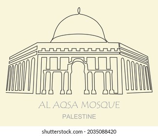 One continuous line drawing of Al-Aqsa Mosque in Jerusalem - palestine.
Vector illustration design of Al-Isra Wal-Mi'raj Masjidil Al-Aqsa Mosque for logo, icon, greeting banner design.
