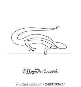 Una línea continua de dibujo de Ilustración vectorial de lagarto caimán. Tipo de Lagarto animal temas concepto de diseño con estilo lineal simple. Los lagartos son reptiles con piel escamosa, cuatro patas y una cola.