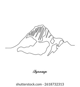 One continuous line drawing of Alp mayo mountain vector illustration. Mountain themes simple linear style vector design concept. Nature and outdoor for your asset design and education purpose.	