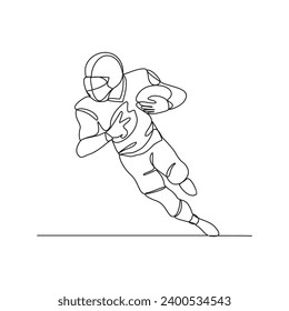 One continuous line drawing of an American football player who is competing on the field vector illustration. Sports design illustration simple linear style vector concept. American football design