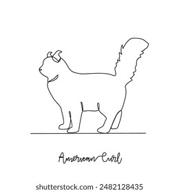 One continuous line drawing of American curl vector illustration. Type of Cat themes design concept with simple linear style vector. Cats are domesticated mammals, loyalty and companionship to humans.