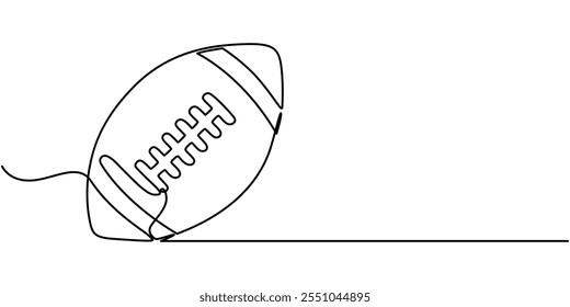 One continuous line drawing American football ball. sport ball concept, Continuous one line drawing of Rugby ball. Modern continuous line draw design graphic vector illustration.